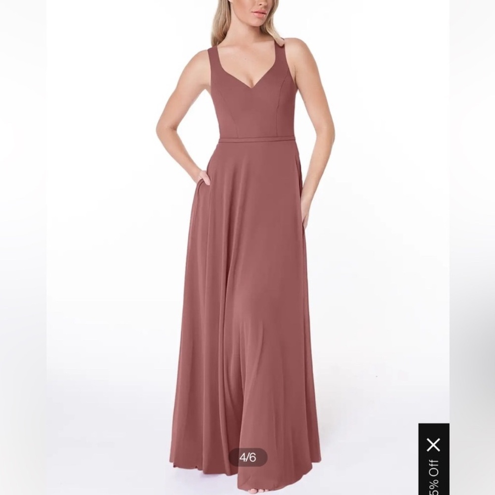 NWT Azazie Briena Dusty Rose Tie Back Bridesmaid Dress 0 Formal Wedding Cocktail